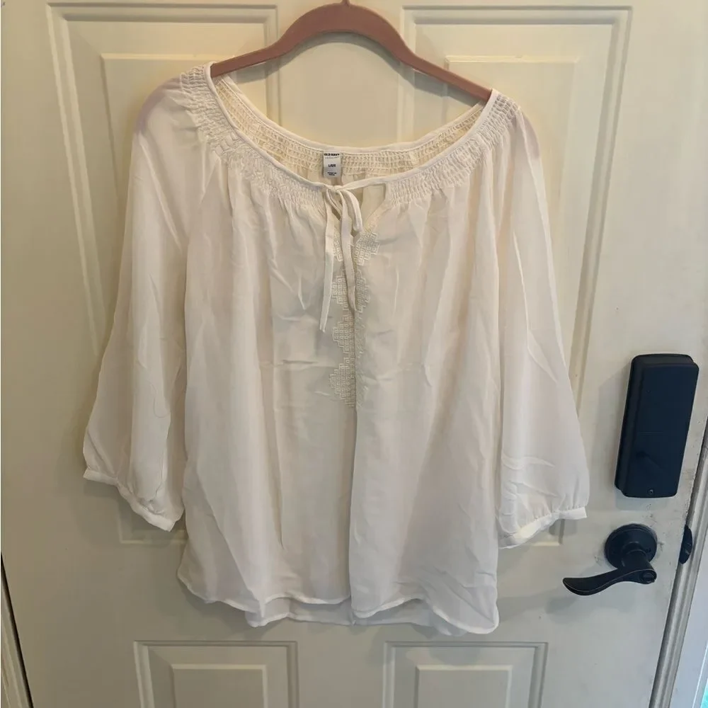Old Navy Sheer White Blouse with Sailor Collar
